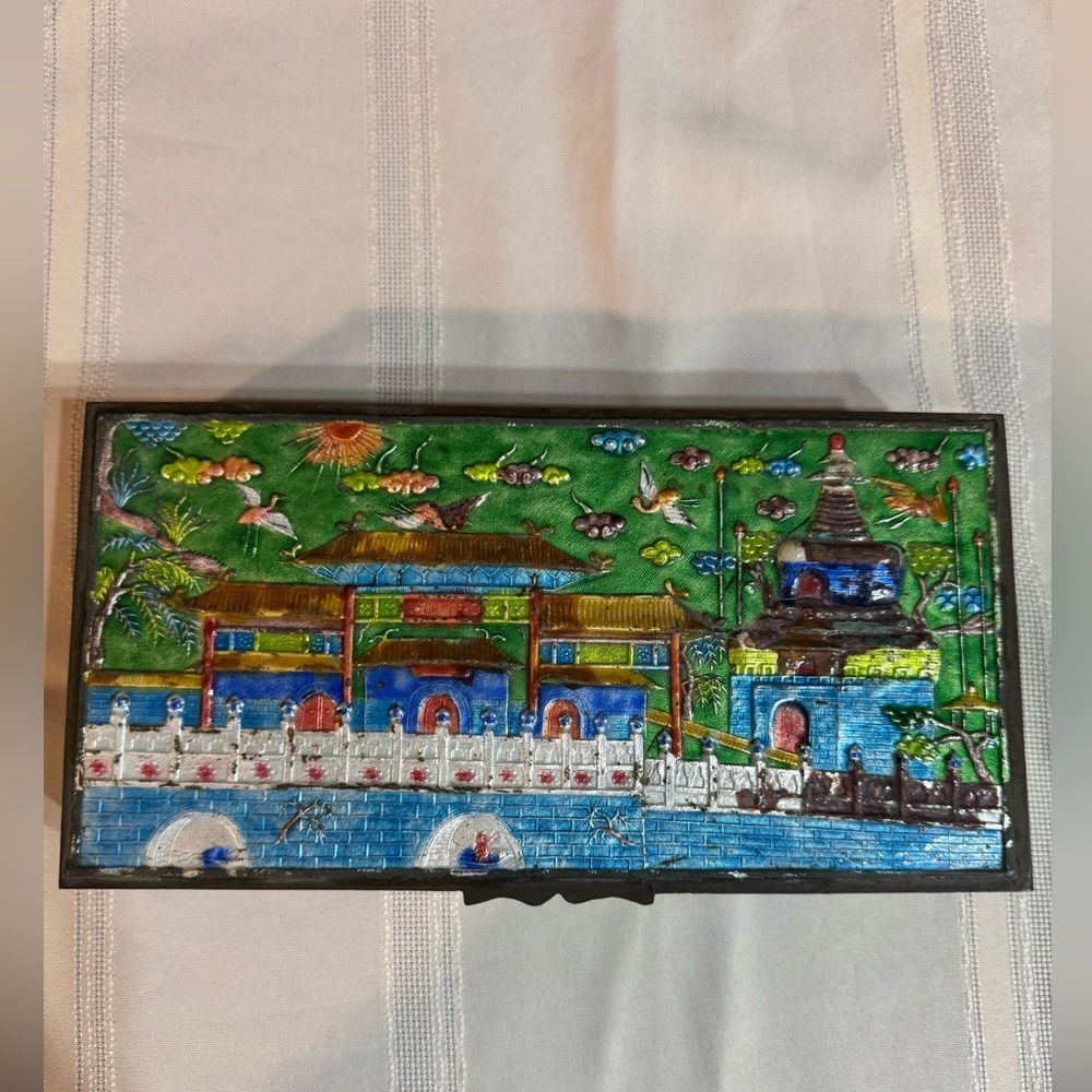 Vintage Chinese Cloisonné Enamel Hinged Trinket Box